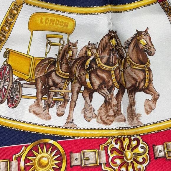 Hermes Carré 90 CHEVAUX DE TRAIT Navy x Multicolor Silk Scarf New W/Box - Picture 14 of 16